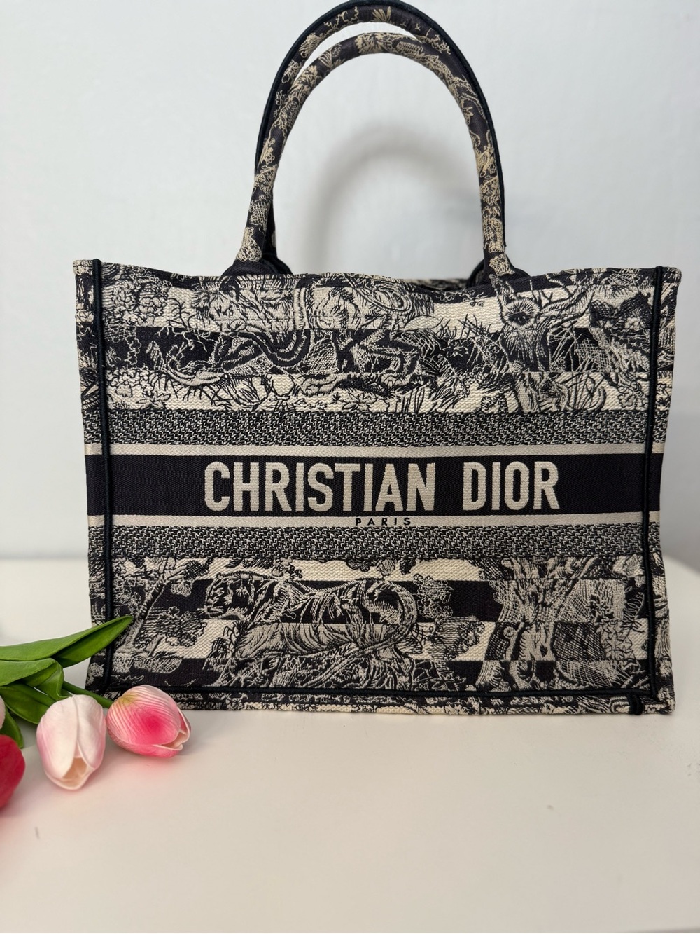CHRISTIAN DIOR Canvas Embroidered Medium Dioriviera Toile De Jouy Book Tote Blue